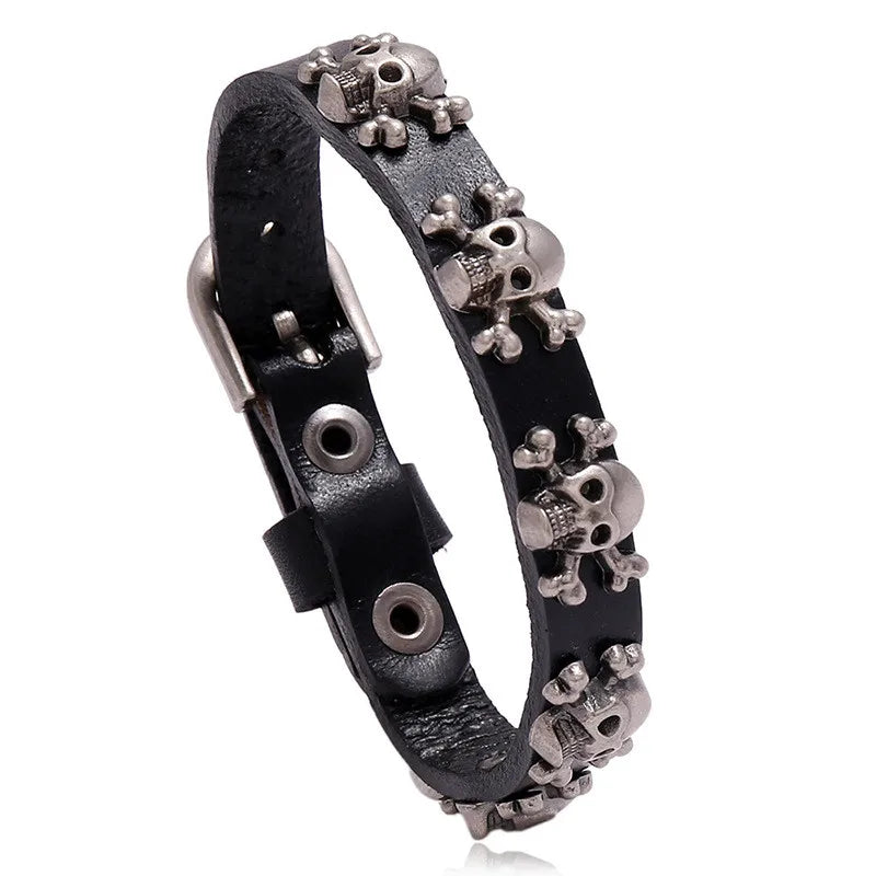 Pulsera Punk de cuero de los años 80 para hombres y mujeres, pulsera gótica Punk Rock, brazalete Unisex para accesorios de recuerdos de fiesta de Halloween