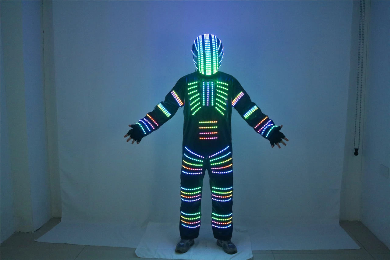 Traje de robot LED a todo color, disfraz de depredador láser, bailarina de escenario, soldado de hierro, traje de cosplay para club nocturno nuevo