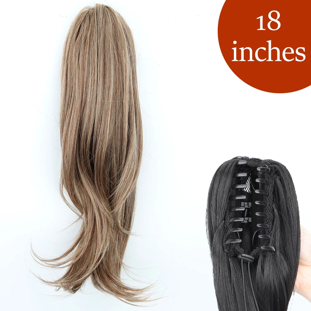 Extensiones de cabello de cola de caballo con Clip de garra larga y recta sintética, pieza de cabello de cola de caballo resistente al calor de 24 pulgadas para mujer, fiesta diaria