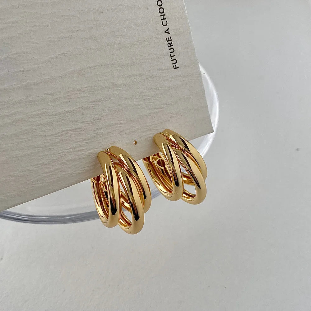 Pendientes de aro gruesos de Metal liso de acero inoxidable para mujer, aros redondos a la moda, pendientes llamativos, joyerÃa de moda 2024
