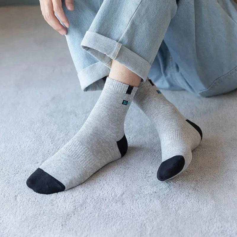 5 pares de calcetines de algodón para hombre, zapatillas deportivas transpirables suaves con letras a la moda, medias de tubo medio de alta elasticidad, toalla Sox de verano