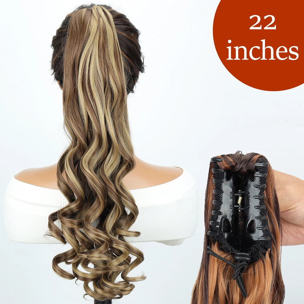 Extensiones de cabello de cola de caballo con Clip de garra larga y recta sintética, pieza de cabello de cola de caballo resistente al calor de 24 pulgadas para mujer, fiesta diaria