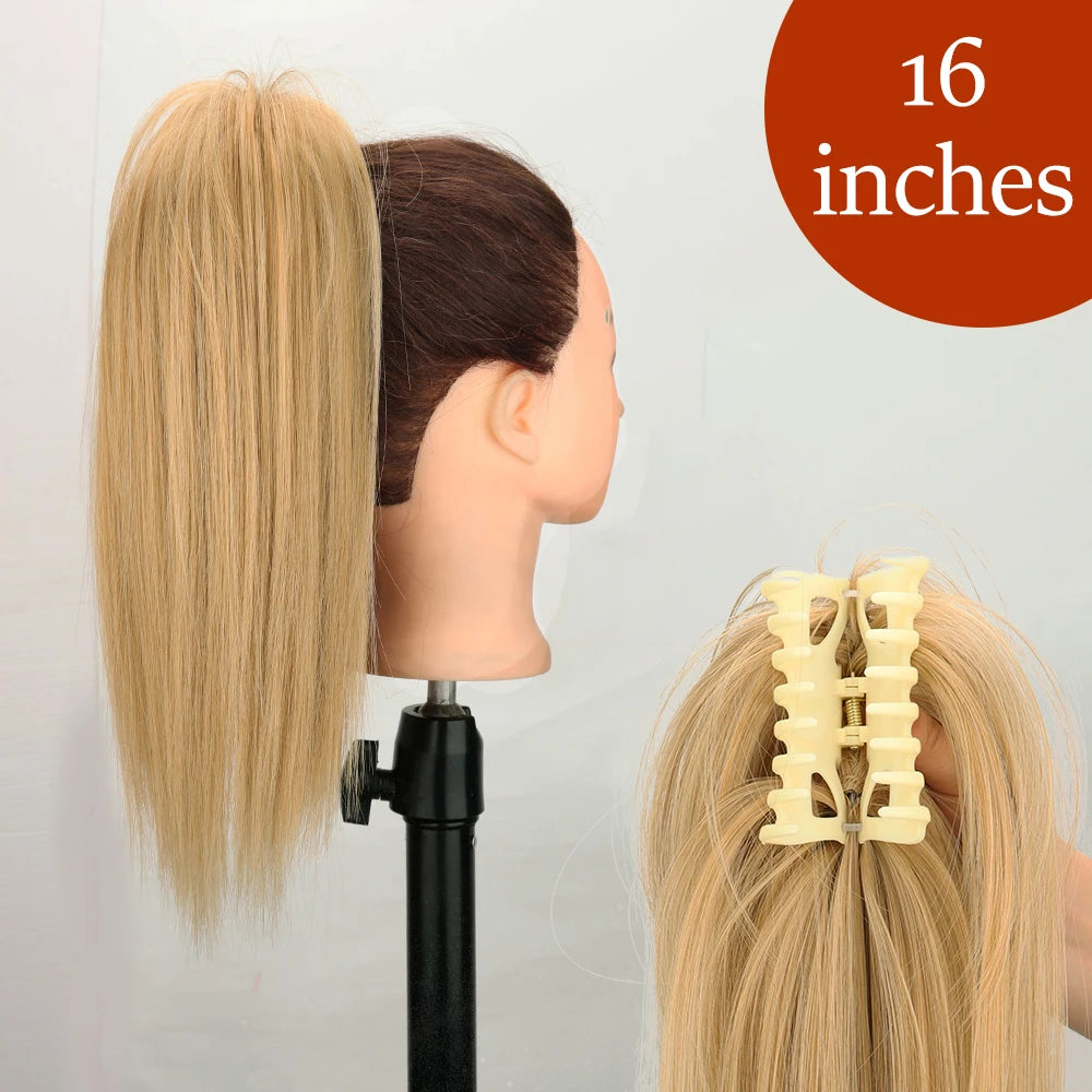 Extensiones de cabello de cola de caballo con Clip de garra larga y recta sintética, pieza de cabello de cola de caballo resistente al calor de 24 pulgadas para mujer, fiesta diaria