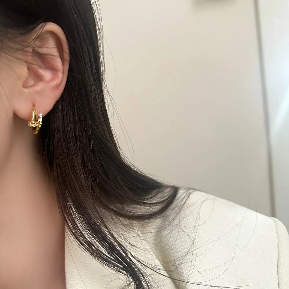 Pendientes redondos de aro para mujer, Plata de Ley 925 auténtica con circonita, joyería fina minimalista de moda, accesorios de herramientas brillantes