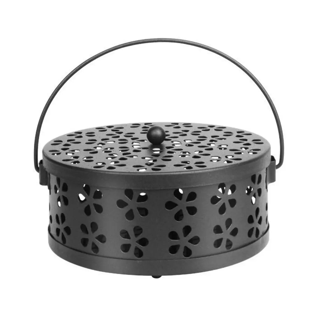 Soporte de bobina de Mosquito de Metal con tapa y mango, quemador de incienso, soporte de bobina repelente de mosquitos para el hogar y Camping al aire libre