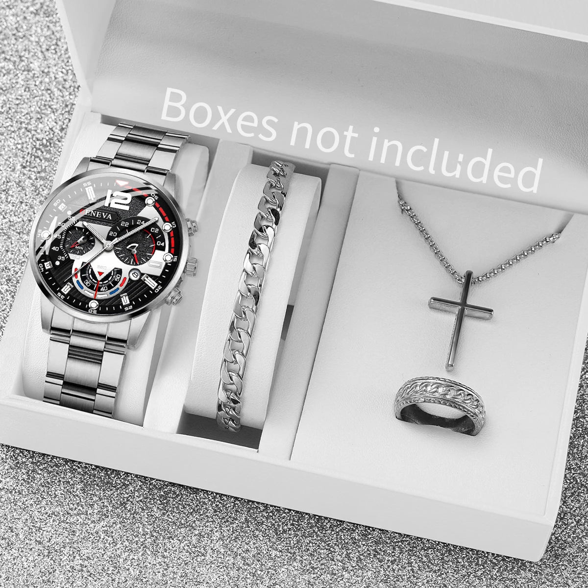 Conjunto de relojes de negocios para hombre, pulsera de acero dorado, analógico, de cuarzo, sin caja, 4 unidades