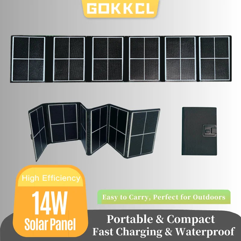 Panel Solar portátil de 14W, cargador Solar impermeable con alta eficiencia para acampar al aire libre, senderismo, viajes, fuente de alimentación de emergencia