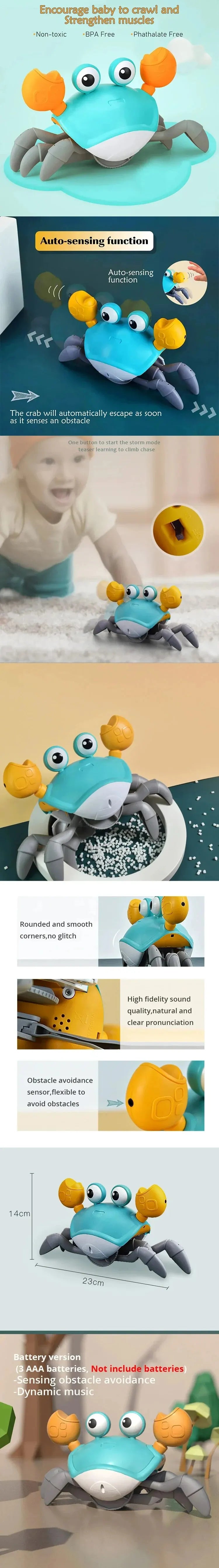 1Pc Escape Cangrejo función de detección automática niños arrastrándose evitando obstáculos mascota electrónica con música