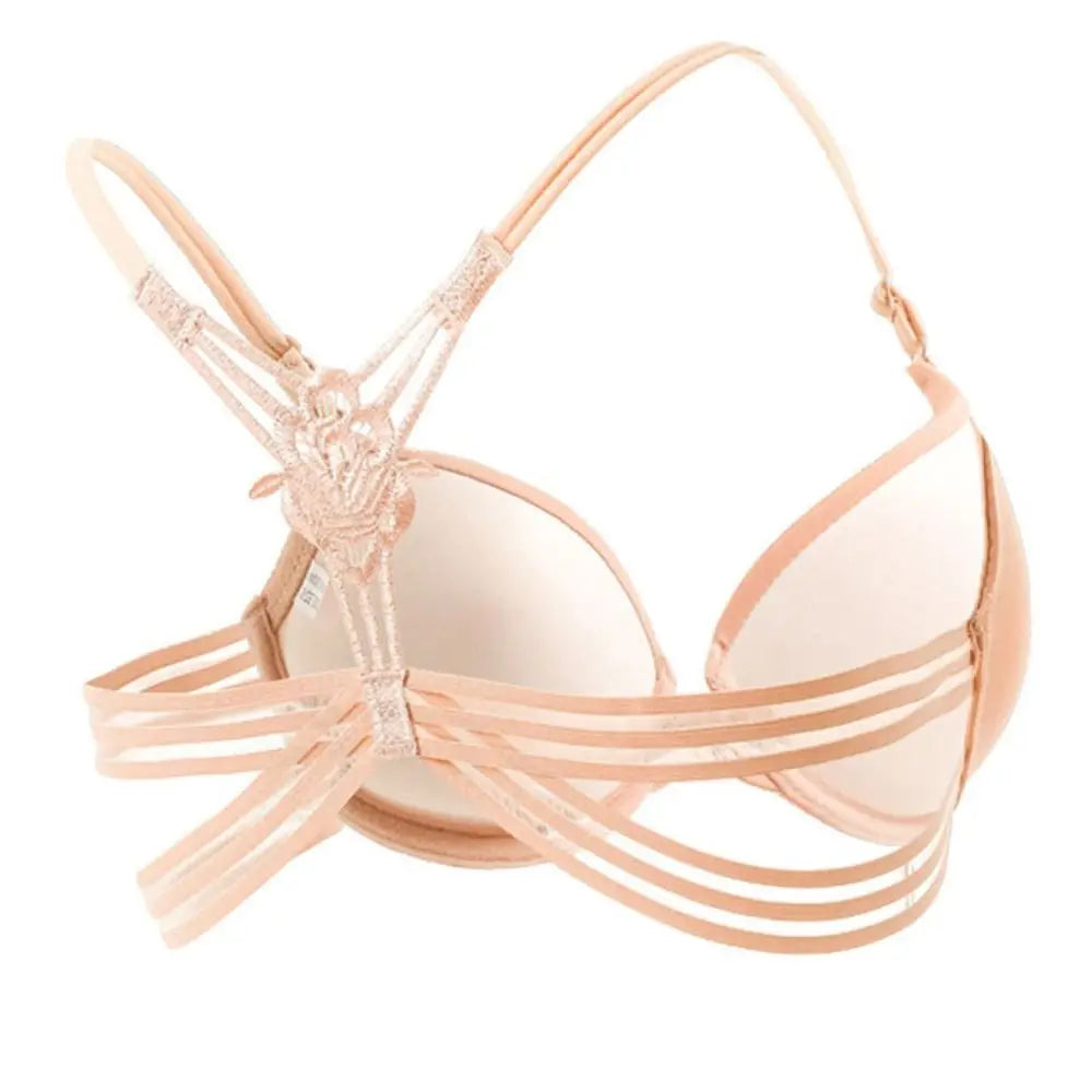 Sujetador de encaje con botón frontal a la moda para mujer, 3/4 tazas, parte de atrás bonita, sujetador sin costuras, ropa interior íntima, sujetador inalámbrico con escote en V profundo para playa