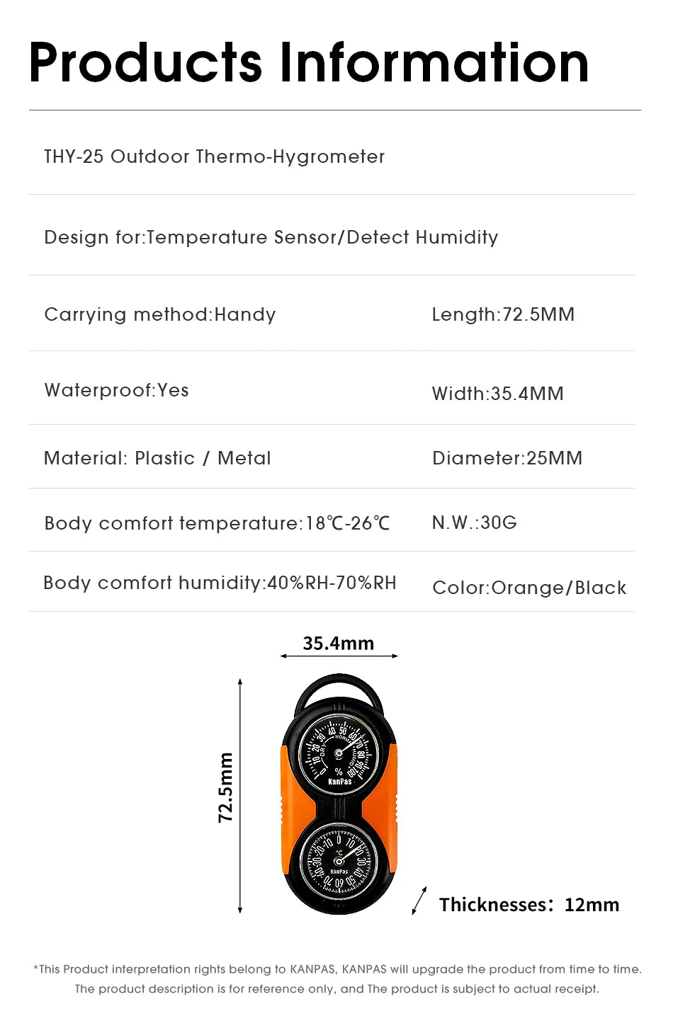 KANPAS Kit de brújula con termómetro/Kit de termohigrómetro de calidad/para exteriores, Camping, senderismo, senderismo, caza, ahorro en vivo, supervivencia
