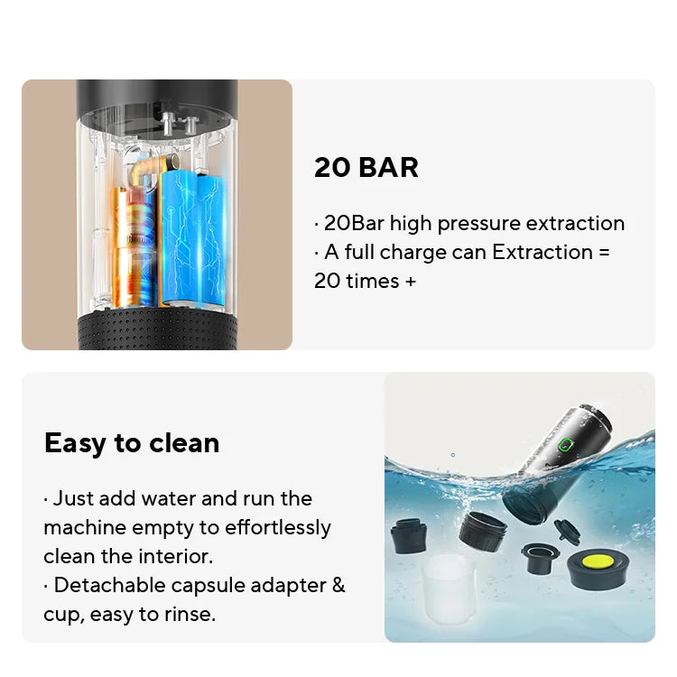 Cafetera Espresso portátil eléctrica inalámbrica para coche y hogar, cafetera para acampar, cafetera de viaje en polvo con cápsula 3 en 1