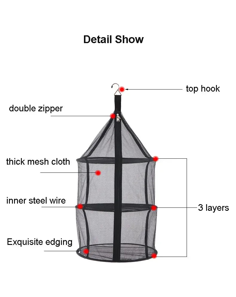 Secador de malla Circular plegable para acampar al aire libre, red portátil de 3 capas de almacenamiento, bolsa de malla colgante, olla antiinsectos, estante de secado para platos y tazas