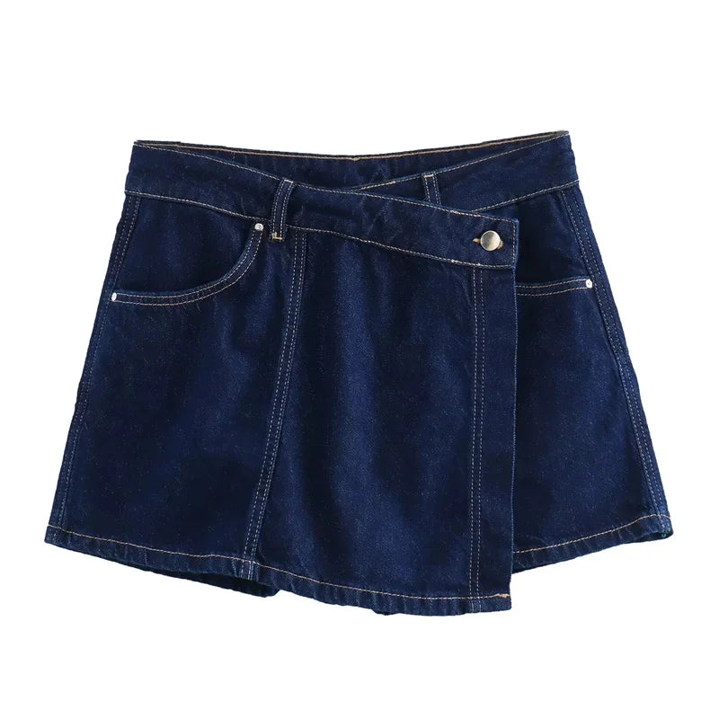 TRAF-Camiseta vaquera azul para mujer, camisa recortada de manga corta, Tops cortos de verano para mujer, ropa de calle Y2k, blusa elegante para mujer