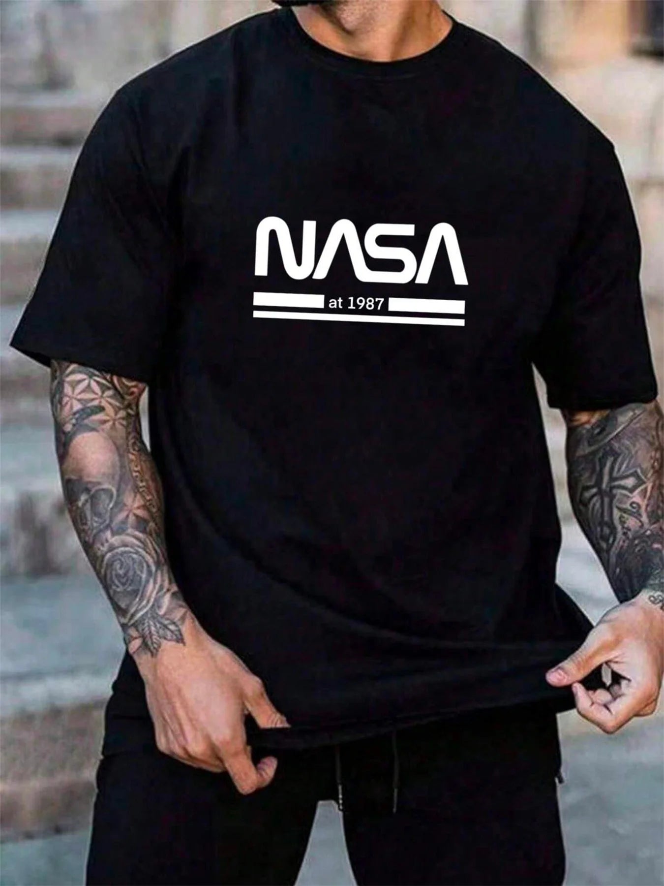 Camiseta de manga corta con cuello redondo para hombre, 100% algodón, informal, a la moda, holgada, de talla grande, con estampado de letras, deportiva