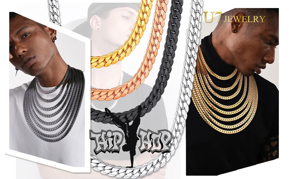 U7 6mm 9mm collares de cadena de serpiente gruesa Color dorado collar de eslabones de tono negro para hombres mujeres 6/9mm 18-30 pulgadas joyerÃÂa Unisex