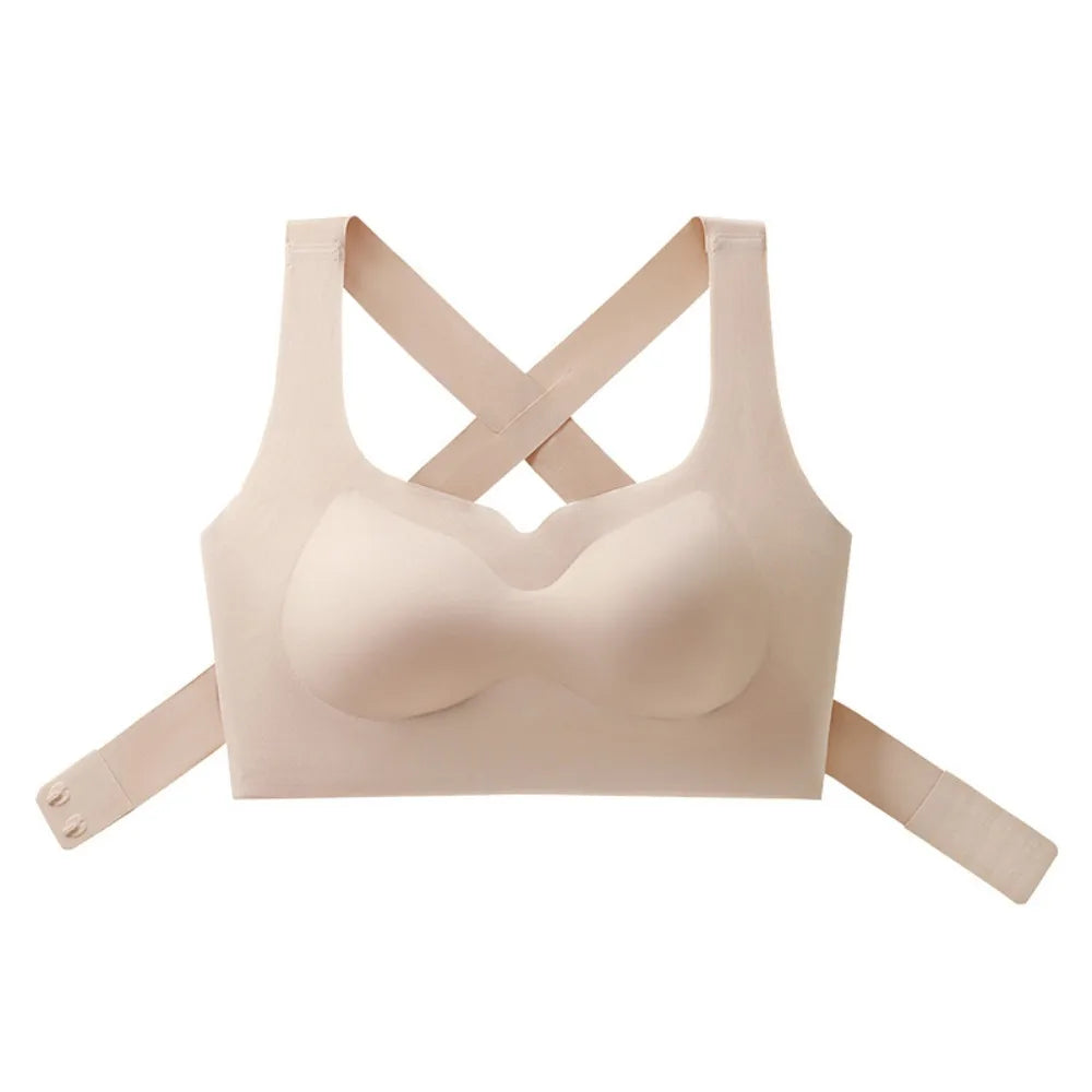 Sujetadores 2 en 1 sin costuras para mujer, ropa interior inalámbrica con hebilla frontal ajustable, Corrector de postura trasera, copa fina, sujetador antiflacidez