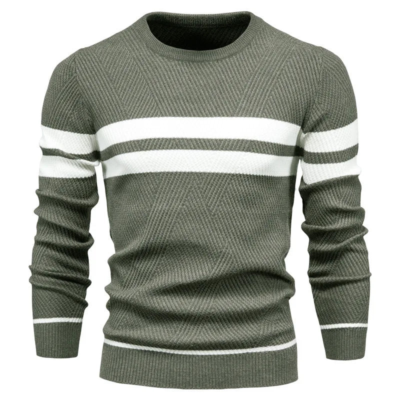 Nuevo jersey de otoño para hombre, suéter con cuello redondo de retazos de manga larga, suéteres ajustados cálidos, suéter informal de moda para hombre, ropa para hombre