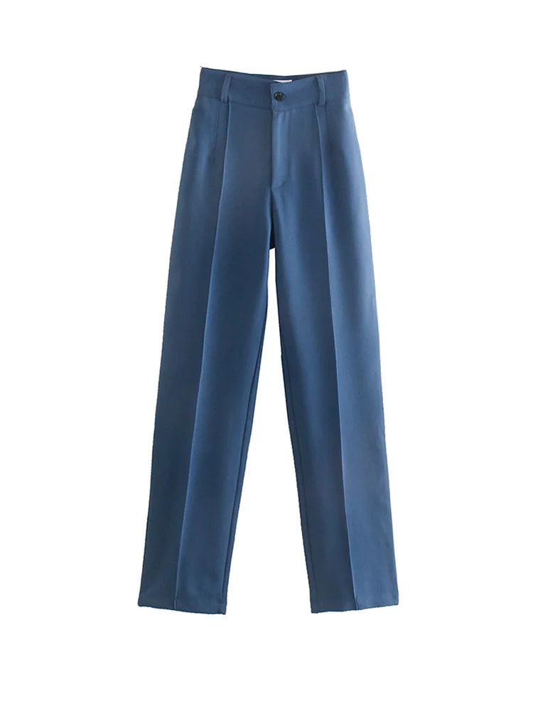 TRZA, pantalones rectos elegantes a la moda para oficina para Mujer, pantalones Vintage de cintura alta con cremallera, pantalones para Mujer