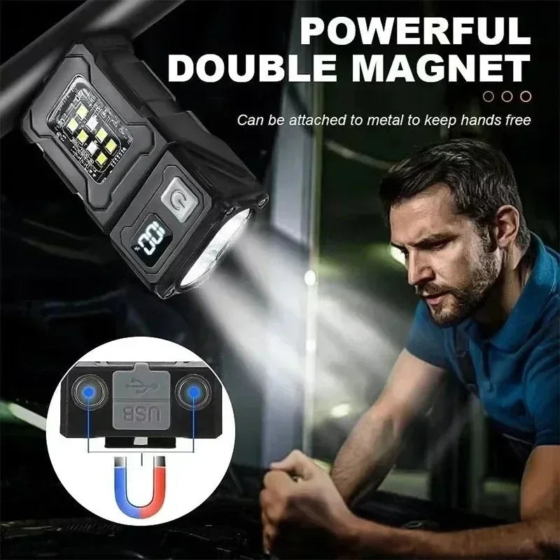 Luz de trabajo al aire libre Mini imán portátil LED USB recargable luz de Camping con mochila correa Clip herramientas de senderismo