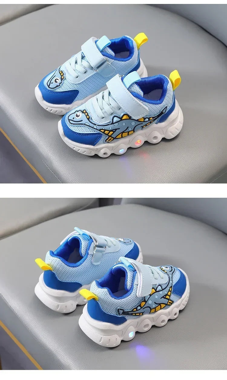 Zapatillas de deporte informales con dibujos animados para niños y niñas, zapatos de iluminación transpirables con malla LED, zapatos iluminados para bebés