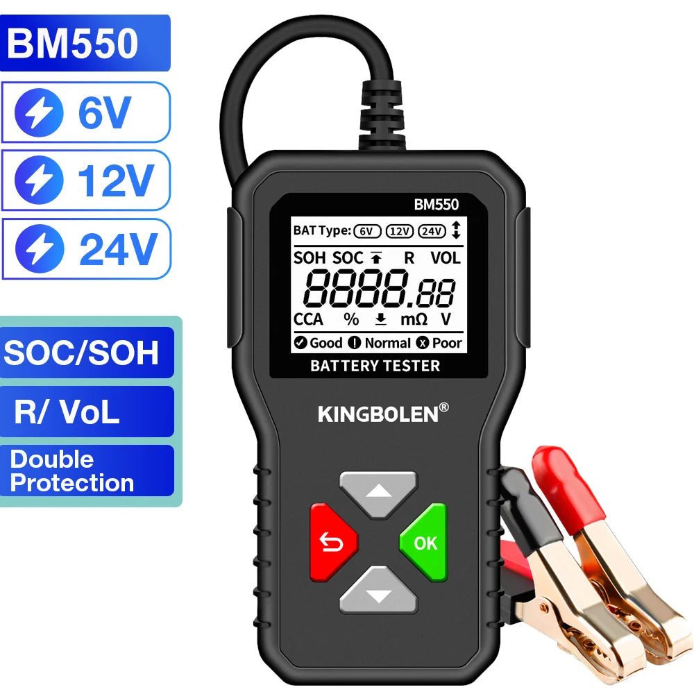 KINGBOLEN BM550, BM550 PLUS probador de baterÃa de coche 6V 12V 24V sistema de baterÃa detectar analizador de baterÃa automático herramienta de baterÃa de coche SOC SOH