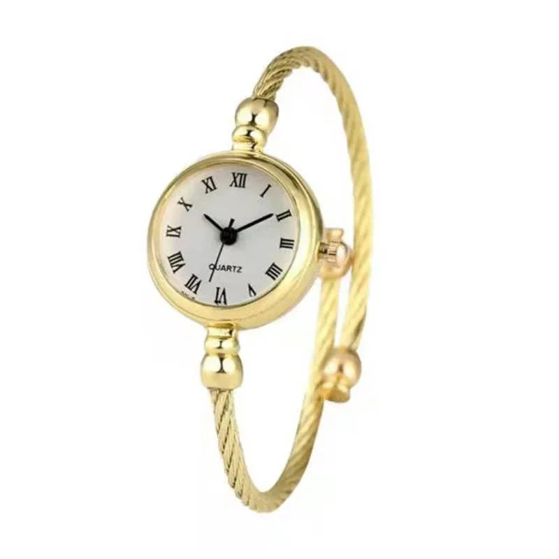 Relojes de pulsera pequeños simples para mujer, reloj de pulsera de cuarzo Retro de acero inoxidable para mujer, moda informal para mujer