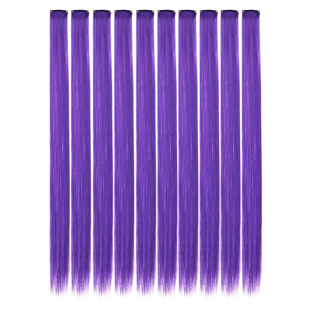 10 unids/pack de extensiones de cabello con Clip para fiesta de colores para niñas, postizos sintéticos de pelo liso de 22 pulgadas de colores Omber