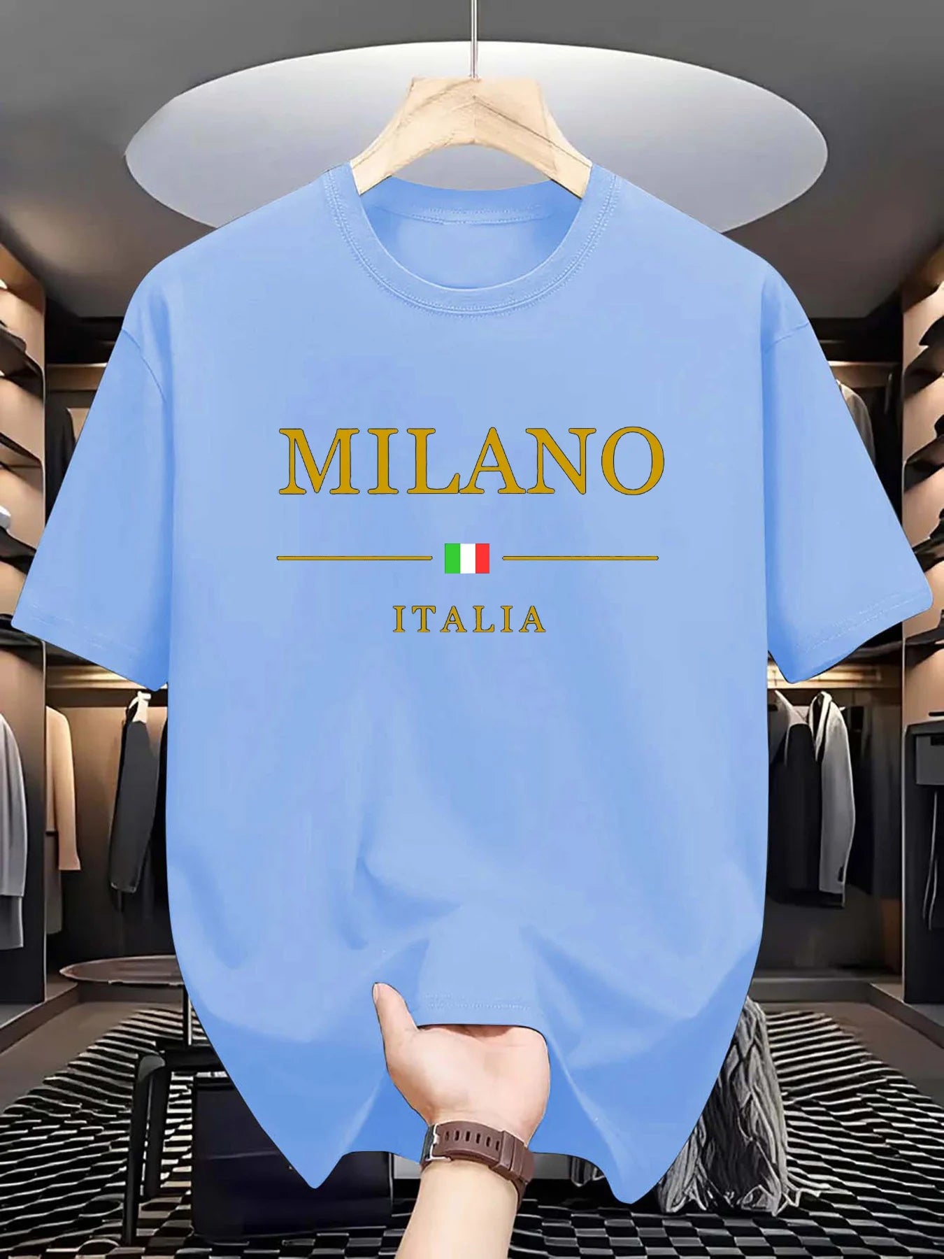 Camiseta holgada informal de talla grande con estampado de MILANO ITALIA para hombre, Camiseta deportiva de manga corta con cuello redondo, 100 algodón, a la moda, verano