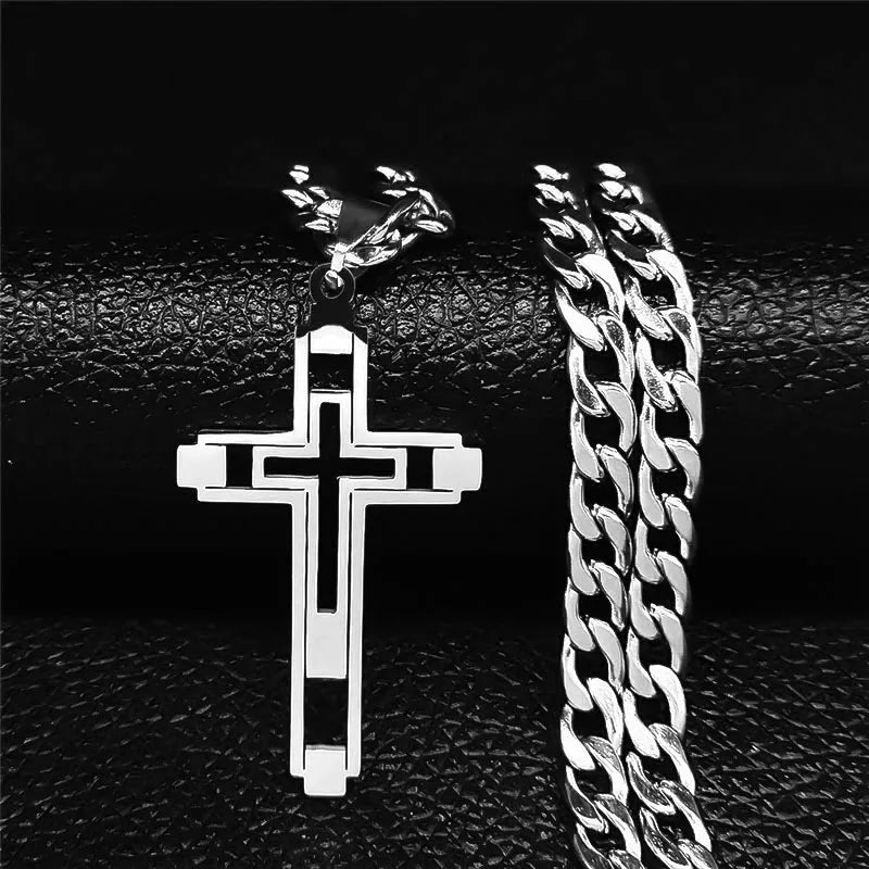 Collares de cadena de acero inoxidable con cruz de Hip Hop, collar con colgante largo de Color dorado para mujeres/hombres, joyerÃÂa para hombre N6055S05 2024