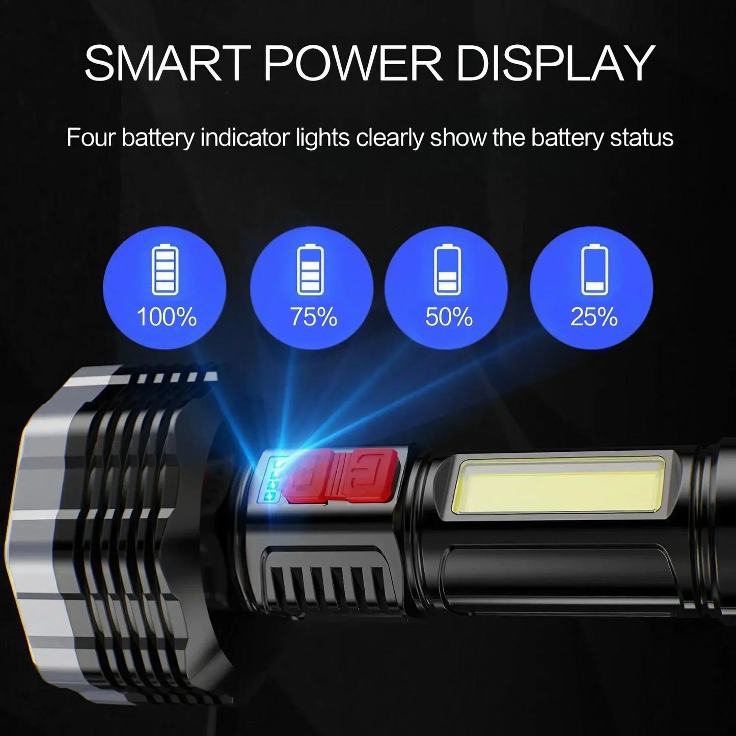 Portable 9-Core USB Rechargeable LED Flashlight Dual Light Source Camping Hiking Outdoor Multi-Use Light