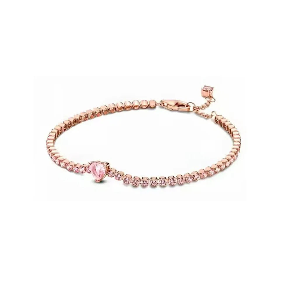 Nuevo original Plata de Ley 925 chapada brillante en forma de corazón collar pulsera mujer regalo de cumpleaños del Día de San Valentín joyería DIY