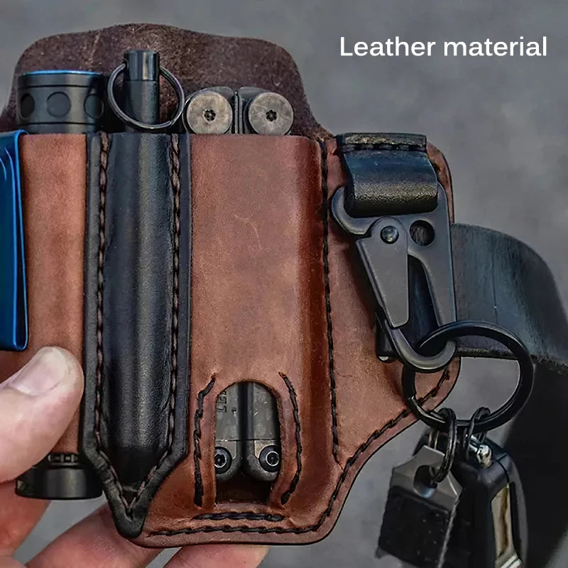 Bolsillo multifuncional para herramientas, Funda de cuero para linterna, resistente al desgaste, duradera, para deportes de acampada al aire libre