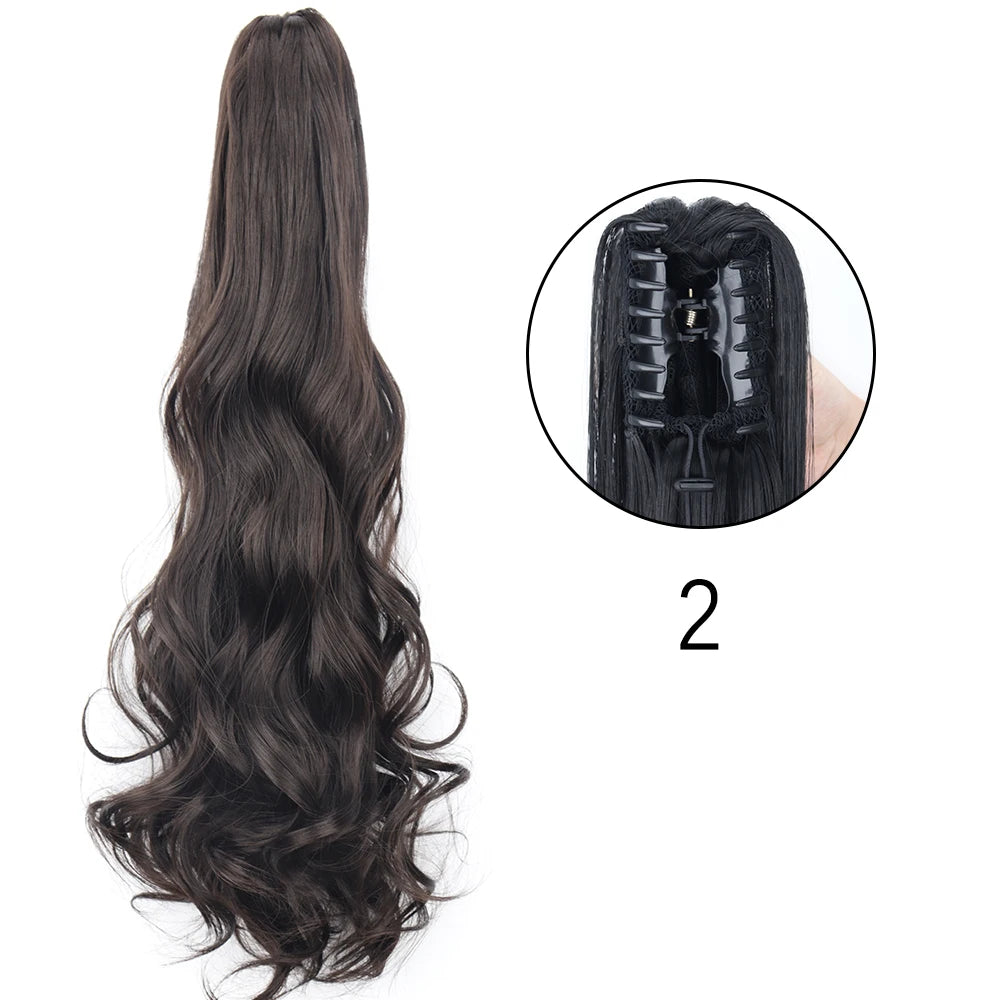 Extensiones de cabello de cola de caballo con Clip de garra larga y recta sintética, pieza de cabello de cola de caballo resistente al calor de 24 pulgadas para mujer, fiesta diaria
