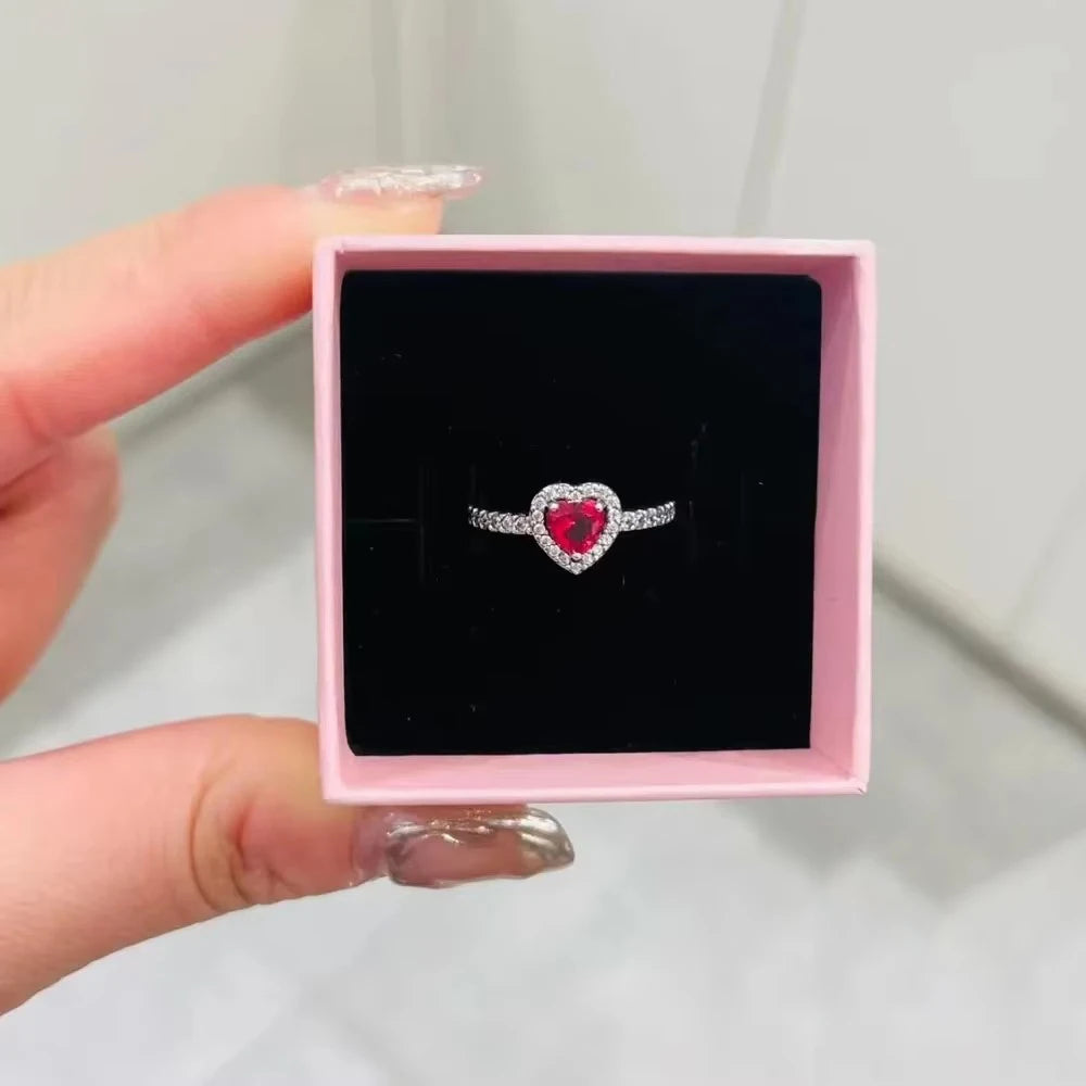 Tamaño europeo 6 7 8 9 anillos rojos, blancos y rosas para mujer, anillo de cristal de boda Original, accesorios de joyería de lujo, joyería de moda