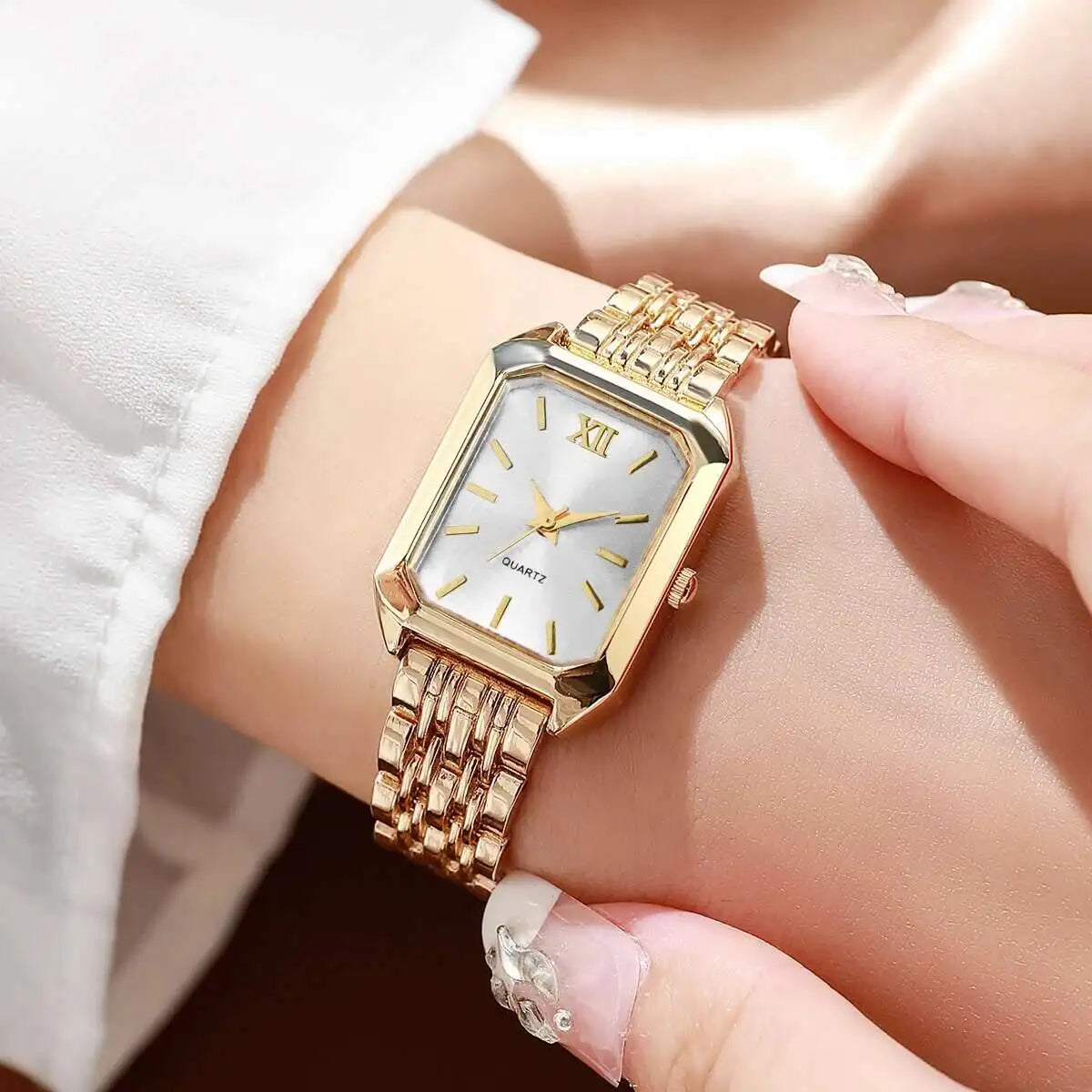 Reloj de cuarzo rectangular a la moda para Mujer, relojes de pulsera analógicos de lujo, Reloj de Mujer para niñas, Reloj de regalo (sin caja)