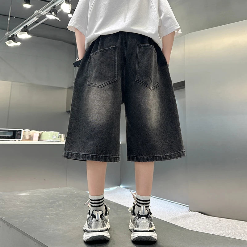 Boy Star Jeans 2025 Verano Nuevo Producto Moda Niños Denim Pantalones medios Pantalones cortos casuales para niños 5-15 años