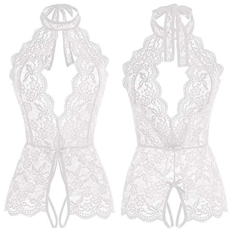 LencerÃa erótica para mujer, Body de peluche transparente de encaje, disfraz Porno para mujer, escote en V profundo, entrepierna abierta, muñeca bebé, falda Sexy, ropa interior