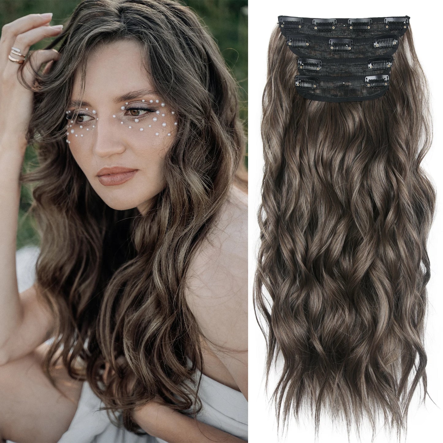 4 unids/set 20 pulgadas Clip de pelo sintético en postizos gruesos y largos ondulados para mujeres extensiones de cabello sintético de cabeza completa postizos ombré