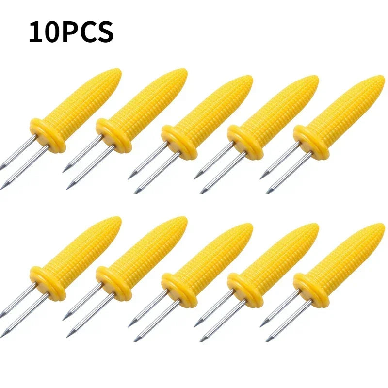 10 Uds. De tenedor, brocheta de maÃz, soportes de maÃz de acero inoxidable, brochetas de maÃz en espiga, tenedores de fruta, herramienta de cocina para acampar al aire libre y barbacoa