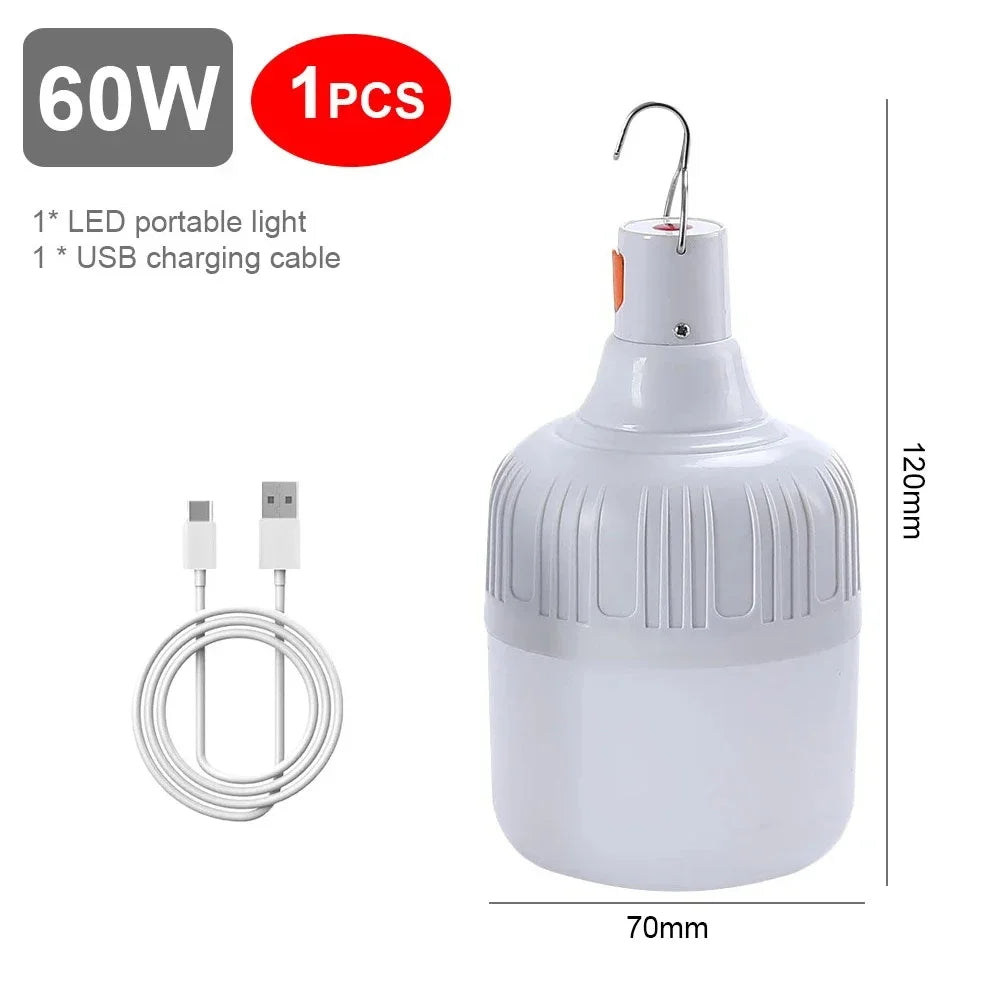 Luz de Camping de 60W y 80W, lámpara LED de emergencia recargable por USB, linternas portátiles para exteriores con gancho para tiendas de barbacoa, bombilla de batería