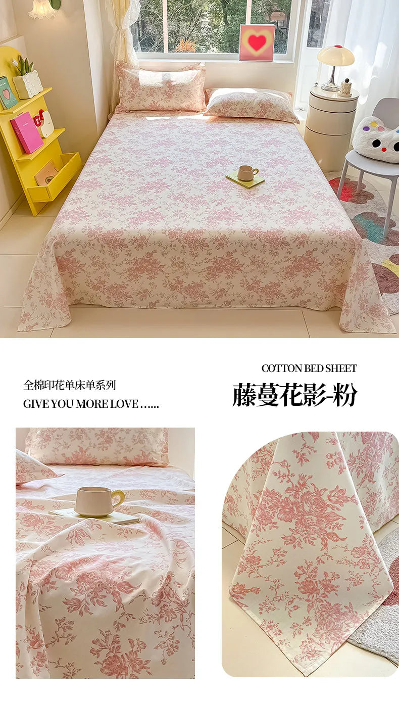 Sábana de algodón 100% con estampado de flores, sábanas dobles para niñas y niños, ropa de cama individual Queen King Size, 1 Uds.