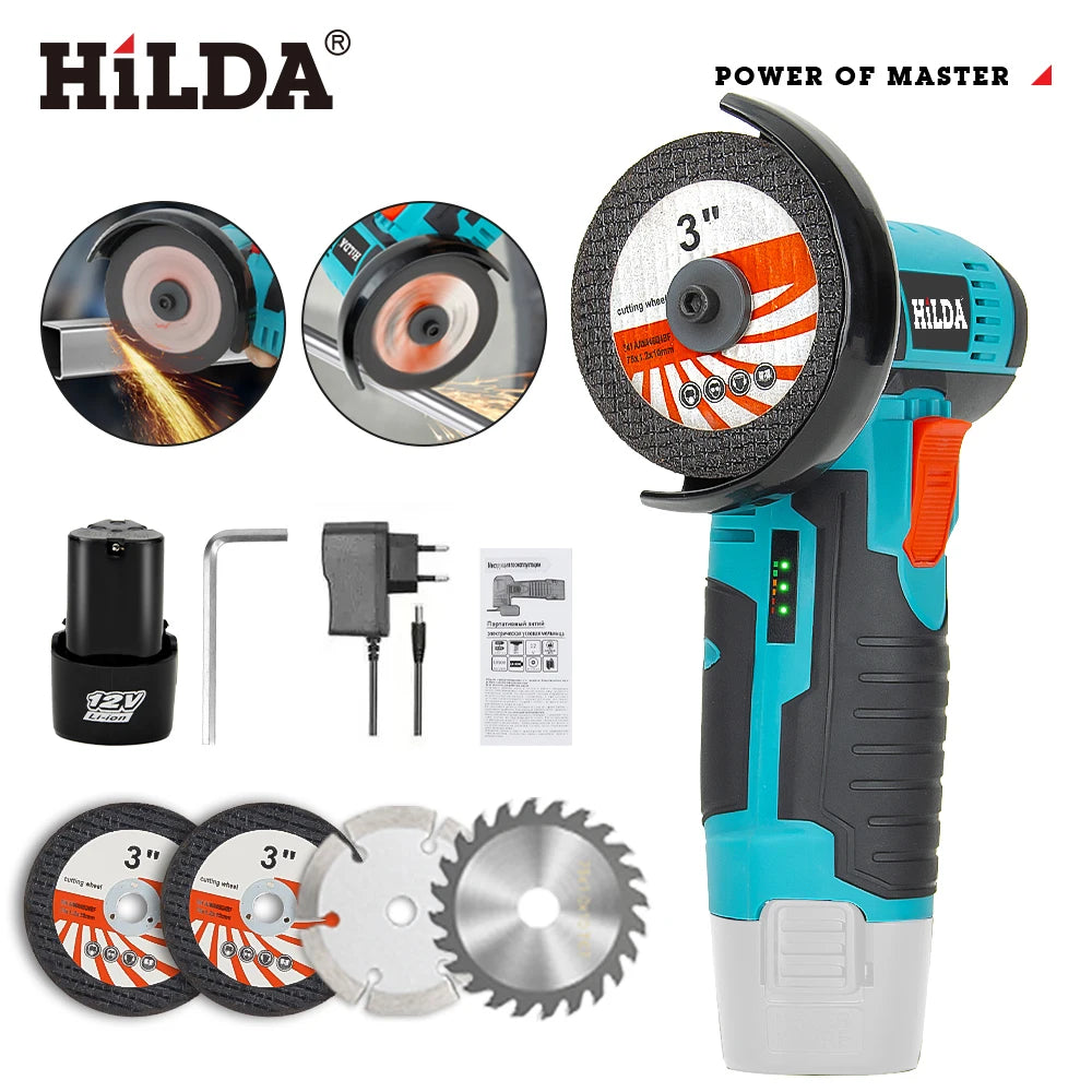 Mini amoladora angular recargable en miniatura HILDA de 12V con baterÃa, amoladora pulidora de hoja de corte para cortar diamante inalámbrico