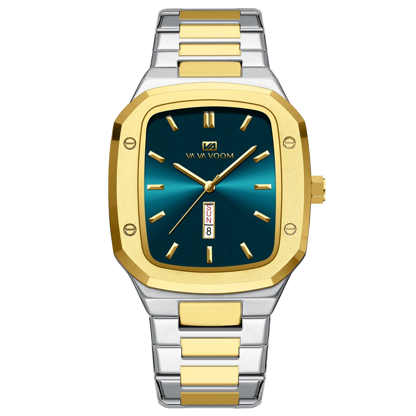 2024 nuevo reloj para hombre, correa cuadrada de acero inoxidable a la moda, oro azul, 3Bar, calendario semanal de cuarzo, reloj de pulsera deportivo de negocios simulado