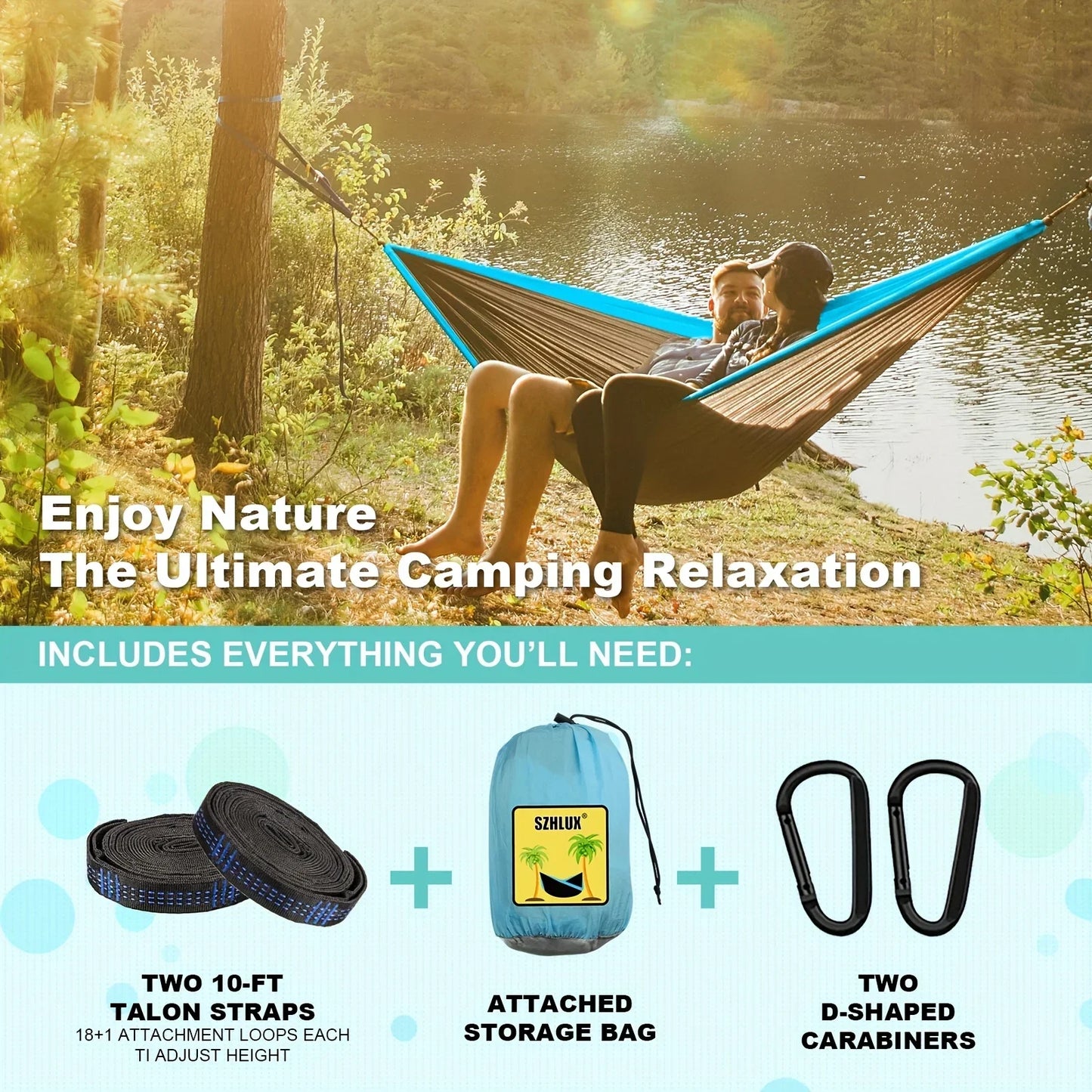 Hamaca para acampar al aire libre de 270cm, tela de paracaídas de nailon, cama colgante portátil para una sola persona, hamaca para acampar, senderismo y jardín