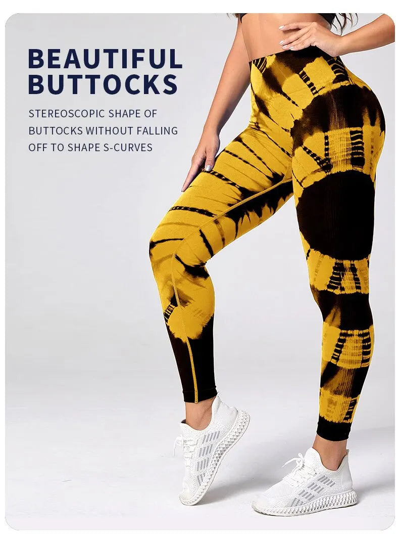 Mallas deportivas sin costuras para mujer, pantalones de Yoga de cintura alta, efecto Tie Dye, para entrenamiento, realce de glúteos, para gimnasio