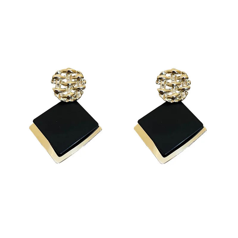 Pendientes colgantes con forma de rombo de doble Color para mujer, aretes colgantes con entramado de Metal dorado hueco, joyerÃa Punk geométrica para fiesta