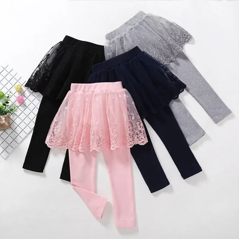 Nuevas mallas para niñas, falda de princesa de encaje, pantalones, falda ajustada para primavera y otoño, pantalones para niños de 2 a 7 años, ropa para niños
