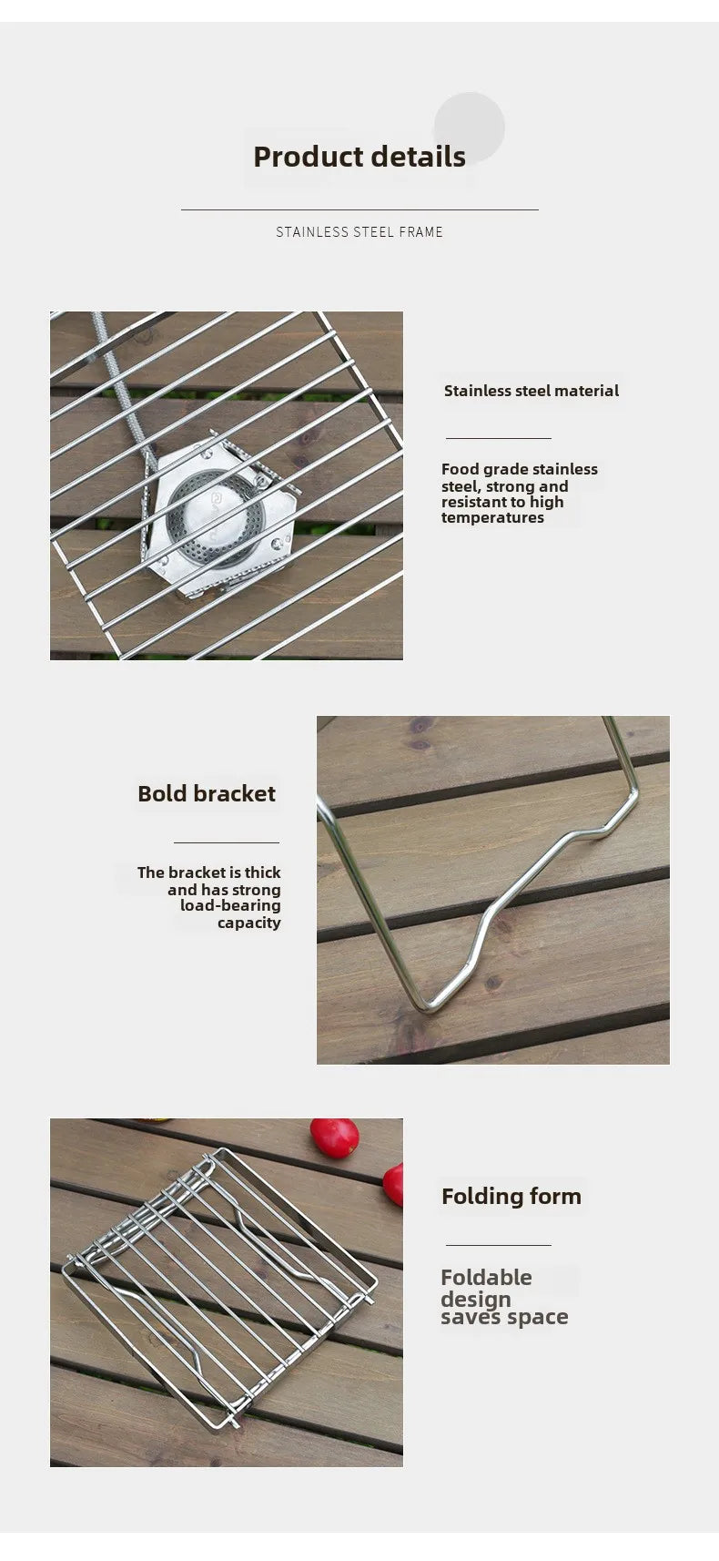 Parrilla plegable para fogata, portátil, multifuncional, de acero inoxidable, resistente a la corrosión a altas temperaturas, para acampar al aire libre