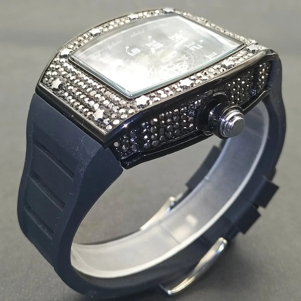 MISSFOX, nuevos relojes de pulsera para hombre, correa de goma Tonneau, reloj de cuarzo resistente al agua para hombre, relojes huecos de oro clásicos únicos para hombre, regalos