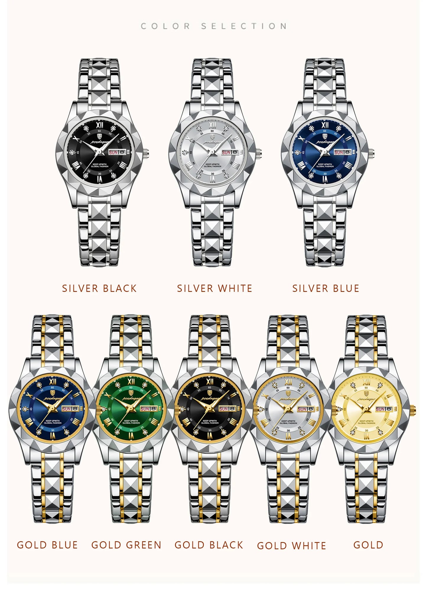 POEDAGAR, reloj de lujo para mujer, luminoso, resistente al agua, con fecha semanal, reloj de pulsera para mujer, relojes de cuarzo de acero inoxidable para mujer, reloj + caja